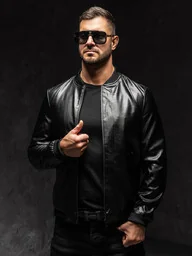 Czarna skórzana kurtka bomberka męska Denley 6803A1 - Kurtki męskie Czarna skórzana kurtka bomberka męska Denley 6803A1 - Kurtki męskie - miniaturka - grafika 1