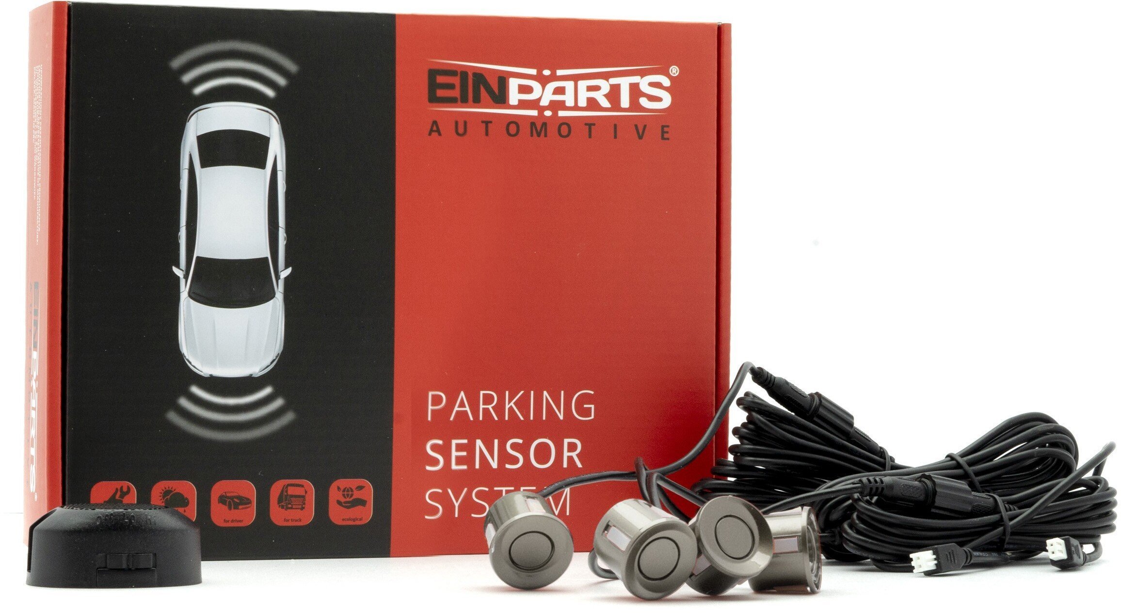 Einparts Automotive EINPARTS ZESTAW CZUJNIKÓW PARKOWANIA 4 SENSORY TYŁ DO SAMOCHODU Z CENTRALKĄ