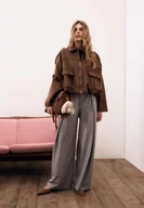 Kurtki damskie - Stradivarius Kurtka balonowa ze sztucznego zamszu Brązowy S - miniaturka - grafika 1