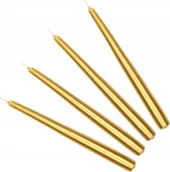 Świece - ZESTAW ŚWIECA 4 SZT. STOŻEK ZŁOTY METALIK STOŁOWA ŚWIECZKA KLASYCZNA ŚWIECE - miniaturka - grafika 1