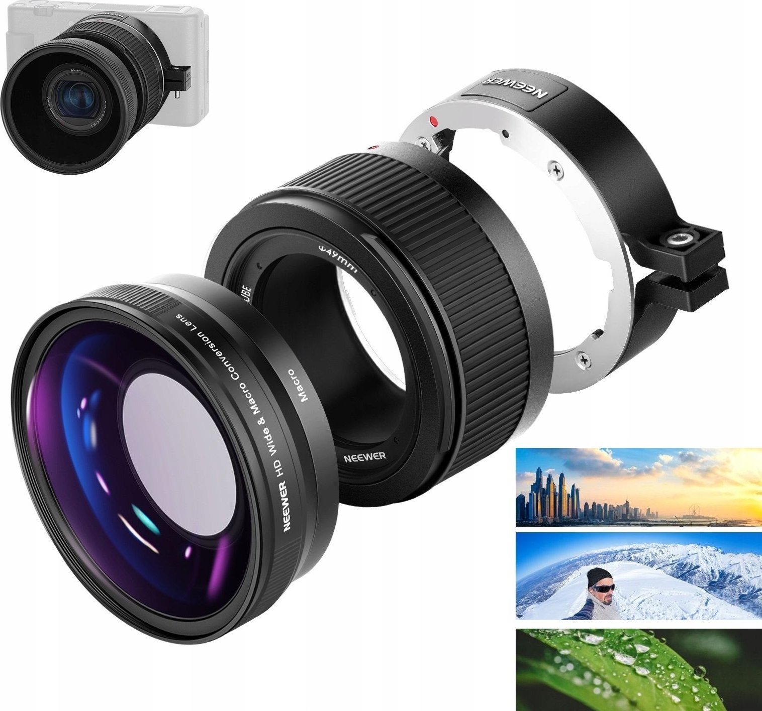 Neewer 2w1 Hd Wide 18mm 0.75x + Makro 10x Do Sony Zv1 Zv-1 Ls-18
