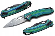 Noże - Nóż składany SURVIVAL stal DAMASCEŃSKA Damast skórzane etui flipper G10 - miniaturka - grafika 1