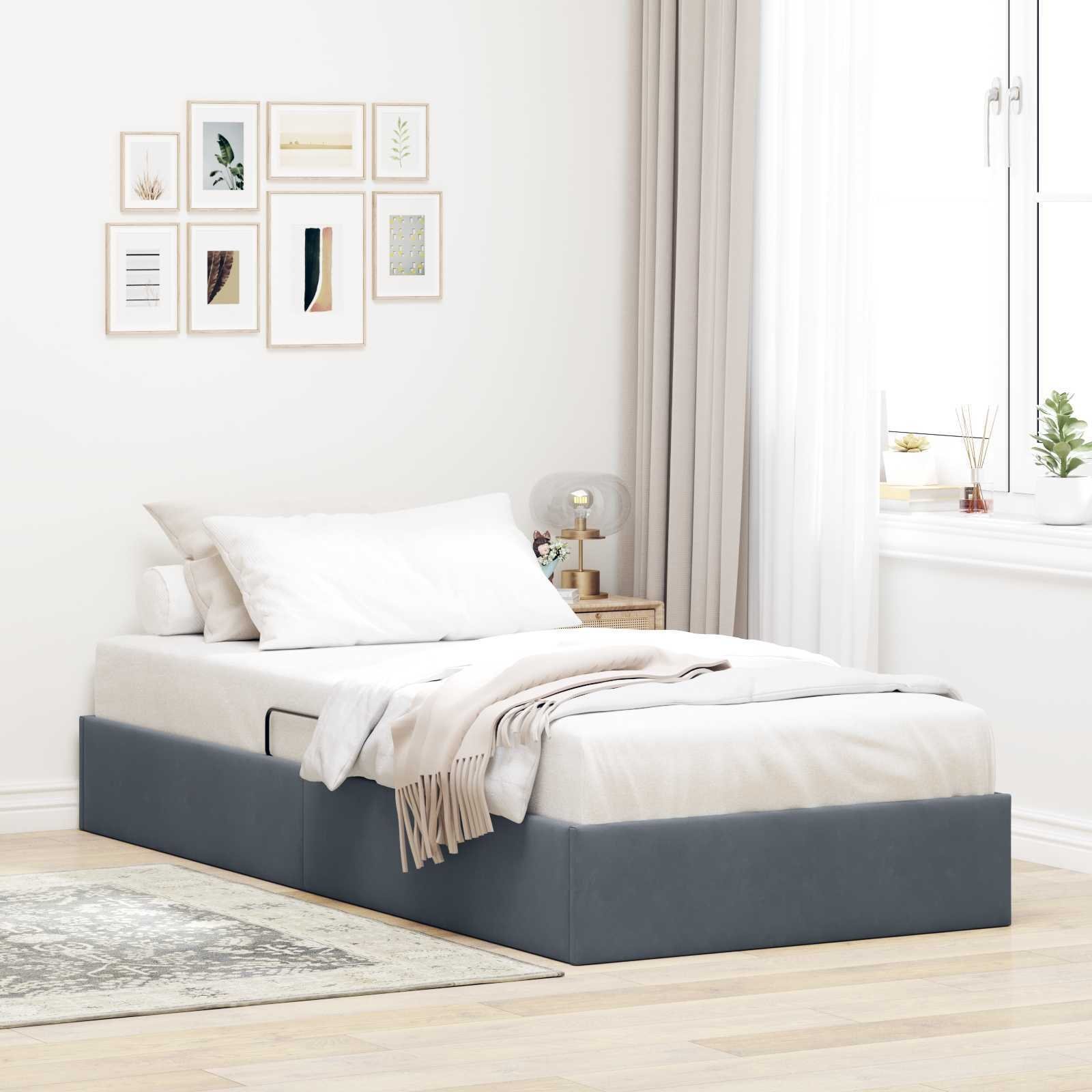 vidaXL vidaXL Łóżko otomanowe z przechowywaniem ciemnoszary 90 x 190 cm Welur