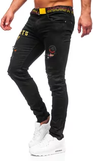 Spodnie męskie - Czarne spodnie jeansowe męskie regular fit Denley RTT60082W1 - grafika 1