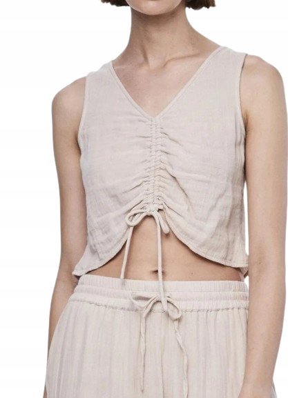 PIECES BEŻOWY TOP NA RAMIĄCZKACH Z MARSZCZENIEM BAWEŁNIANY S XQA