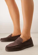 Mokasyny damskie - Ciemnobrązowe Klasyczne Mokasyny VICES z Imitacji Zamszu ze Skórzaną Wkładką Haliris - miniaturka - grafika 1