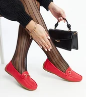 Mokasyny damskie - Czerwone mokasyny z ozdobną klamerką Adila - Gemre - miniaturka - grafika 1