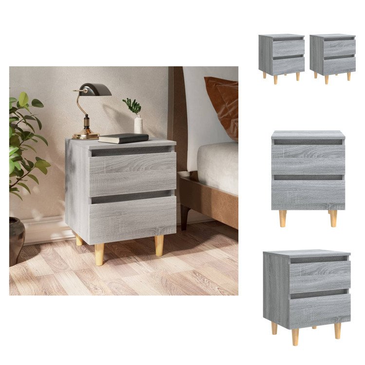 vidaXL Szafka nocna z nogami z litego drewna 2 szt. Szara Sonoma 40x35x50cm - Szafki nocne