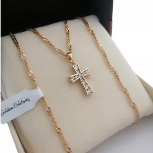 ZŁOTY ŁAŃCUSZEK SINGAPUR+KRZYŻYK Z CYRKONIAMI 18K - Łańcuszki - miniaturka - grafika 1