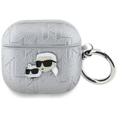 Akcesoria do słuchawek - Etui na słuchawki KARL LAGERFELD Monogram Karl & Choupette Head do Apple AirPods 4 Srebrny - miniaturka - grafika 1