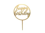 Ciasta i półprodukty do ciast - Topper z pleksi na tort Happy Birthday złoty - 1 szt. - miniaturka - grafika 1