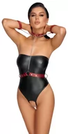 Bielizna erotyczna damska - Cottelli Bondage Strapless Crotchless String Body with Collar & Cuffs 2643499 Black S - miniaturka - grafika 1