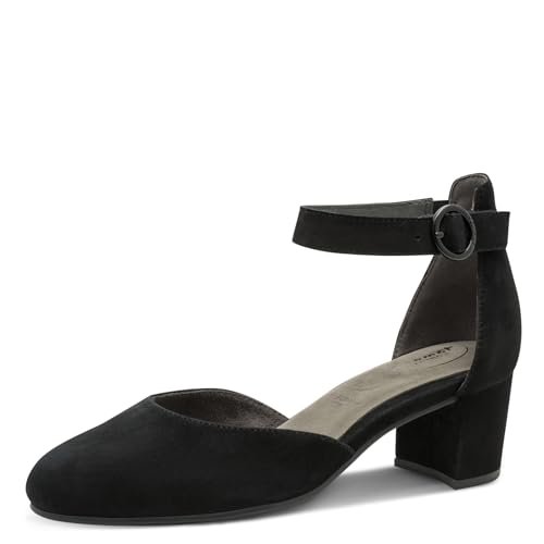 TAMARIS Comfort damskie paski ze skóry, eleganckie czółenka, czarny zamsz, 42 EU, Czarny zamsz., 42 EU