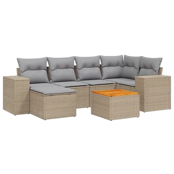 Zestaw wypoczynkowy ogrodowy 7-elementowy, beżowy, rattan PE, wymiary 62x6