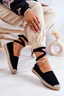 Espadryle damskie - Espadryle Wiązane Na Płaskiej Podeszwie Czarne Ismanne - Zazoo - miniaturka - grafika 1