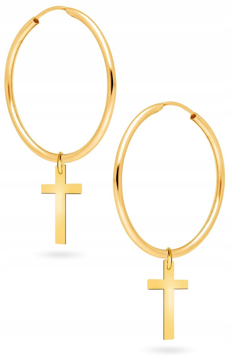 PIĘKNE ZŁOTE KOLCZYKI WISZĄCE KRZYŻYK 585 30 MM