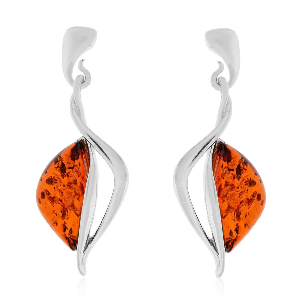 Srebrne kolczyki z bursztynem sztyft pr. 925