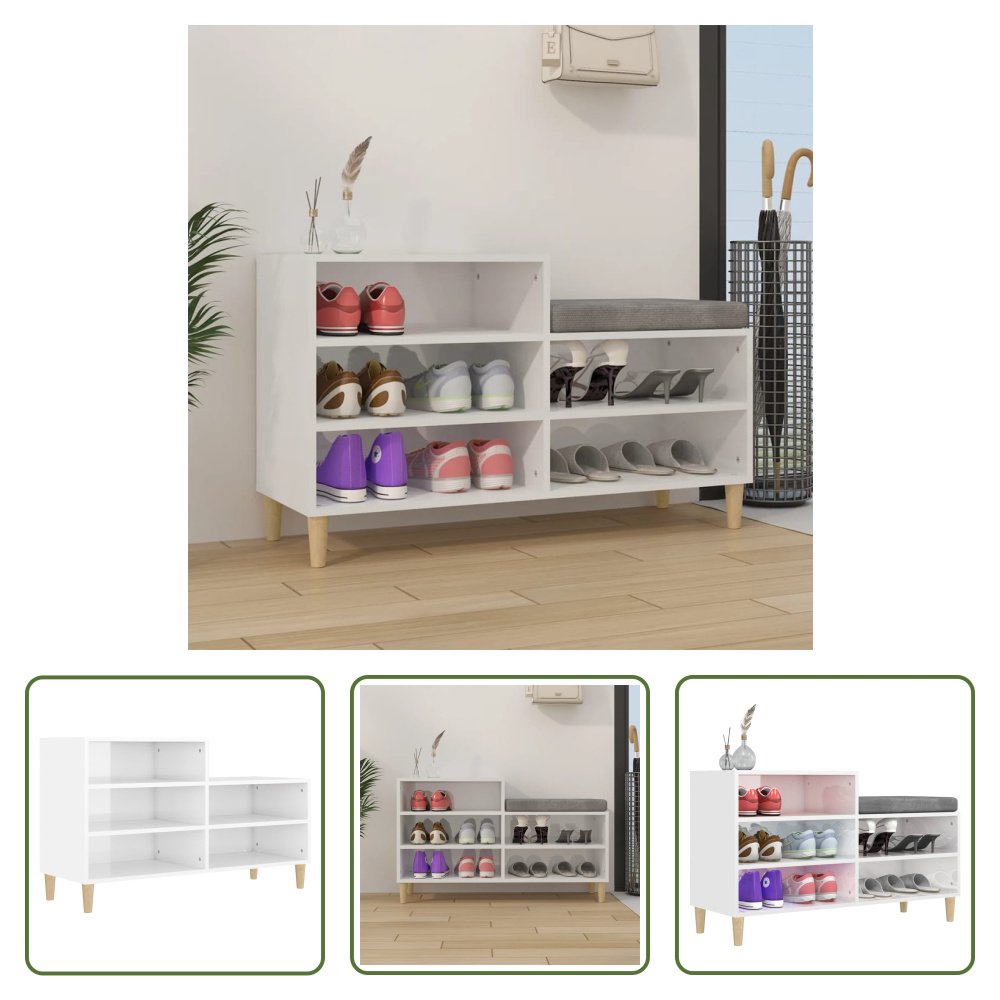Stojak na buty The Living Store biały wysoki połysk 102x36x60 cm materiał drewnopochodny