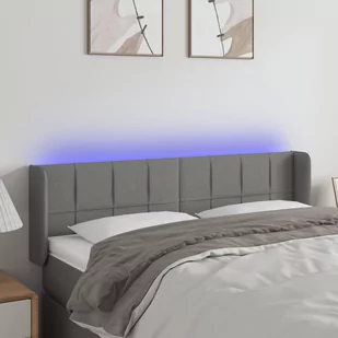 vidaXL Zagłówek do łóżka z LED, ciemnoszary, 147x16x78/88 cm, tkanina - Inne meble do sypialni - miniaturka - grafika 1