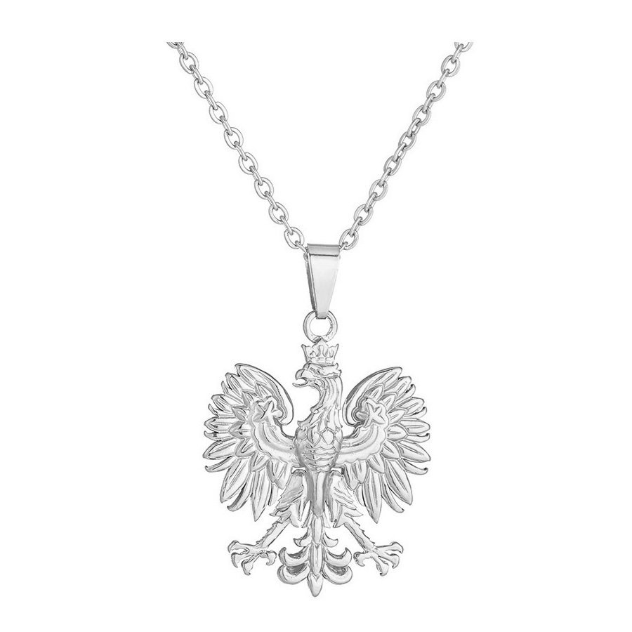 Naszyjnik Łańcuszek męski Stal Chirurgiczna Srebrny Godło Polski Orzeł Biały