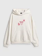 Bluzy damskie - 4F Bluza dresowa loose z kapturem damska - biała XS - miniaturka - grafika 1