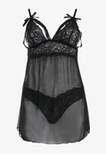 Bielizna nocna - Czarna Koronkowa Koszula Nocna na Regulowanych Ramiączkach Dines - miniaturka - grafika 1