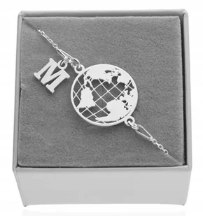 Srebrna bransoletka GLOBUS kula ziemska litera LITERKA PUDEŁKO SREBRO 925 - Bransoletki - miniaturka - grafika 1