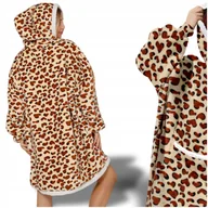 Bluzy damskie - KOCO BLUZA OVERSIZE DŁUGA CIEPŁA KOC BLUZA DAMSKA Z KAPTUREM NA WALENTYNKI - miniaturka - grafika 1