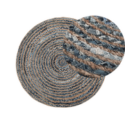 Dywany - Beliani Dywan z juty okrągły 120 cm splot warkoczowy niebiesko-beżowy MASLAK - miniaturka - grafika 1