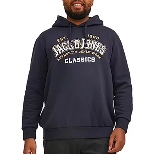 Bestseller A/S Męska bluza z kapturem JJELOGO Sweat Hood 2 COL 23/24 NOOS PLS, granatowa, 5XL, granatowy - Bluzy męskie - miniaturka - grafika 1