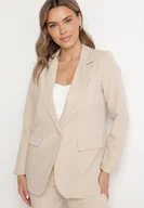 Marynarki i żakiety damskie - Beżowa Marynarka Jednorzędowa ze Wzorem Pasków Viviella - miniaturka - grafika 1