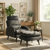 Fotele - Fotel Wypoczynkowy HENRY z Podnóżkiem Czarny Nowoczesny Loftowy - miniaturka - grafika 1