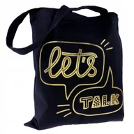 Torby i wózki na zakupy - TORBA bawełniana czarna LET'S TALK złoty nadruk torba na zakupy elegancka - miniaturka - grafika 1