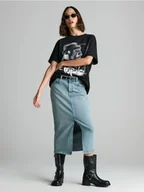 Spódnice - Sinsay - Spódnica jeansowa midi - turkusowy - miniaturka - grafika 1