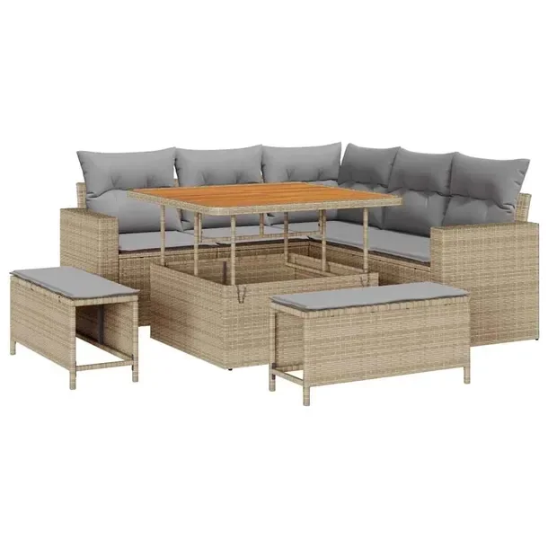 Zestaw Sof Ogrodowych Rattanowych, Modularny, Beżowy, 50-70x55 cm