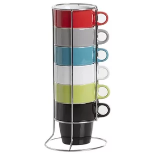 Emako Zestaw 6 kolorowych filiżanek do cappuccino + metalowy stojak B009FJJFHQ - Wieszaki i stojaki - miniaturka - grafika 1