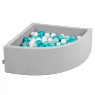 Suche baseny - KiddyMoon, suchy basen trójkątny z piłeczkami 7cm jasnoszary: jasny turkus-biały-transparent-turkus 90x30cm/300piłek - miniaturka - grafika 1