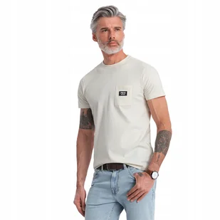 Męski casualowy t-shirt 100% bawełna kremowy V8 OM-TSCT-0109 L - Koszulki męskie - miniaturka - grafika 1