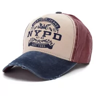 Czapki męskie - Czapka Z Daszkiem Nypd Beżowo-Bordowa Męska Dżokejka - miniaturka - grafika 1