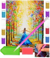 Zabawki kreatywne - Haft diamentowy OBRAZ duży 40x30 DZIEWCZYNKA kolorowy LAS zabawki kreatywne plastyczne - miniaturka - grafika 1