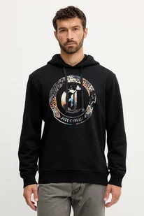 Just Cavalli bluza bawełniana męska kolor czarny z kapturem z nadrukiem 79OAIE01 CF100 - Bluzy męskie - miniaturka - grafika 1