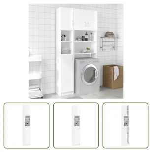 The Living Store Szafka łazienkowa biały wysoki połysk 32x25,5x190 cm materiał drewnopochodny - Szafki łazienkowe - miniaturka - grafika 1