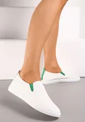 Trampki damskie - Biało-Zielone Tenisówki z Elastycznymi Wstawkami i Ozdobną Perforacją Qurina - Renee - miniaturka - grafika 1