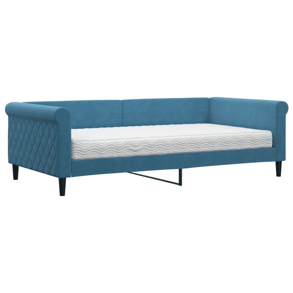 vidaXL Łóżko dzienne z materacem niebieskie 100x200 cm aksamitne