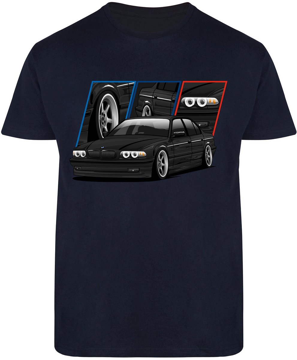 T-Shirt Męski Bmw 7 E38 M Power Auta Prezent Koszulka Granatowa R-L A585