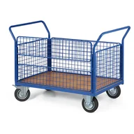 Wózki magazynowe - Wózek platformowy z burtami z siatki, 1200 x 800 mm, nośność 200 kg, koła 125 mm z czarną gumą - miniaturka - grafika 1