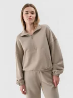 Bluzy sportowe damskie - Damska bluza dresowa nierozpinana bez kaptura 4F 4FRAW24TSWSF1824 - brązowa - miniaturka - grafika 1
