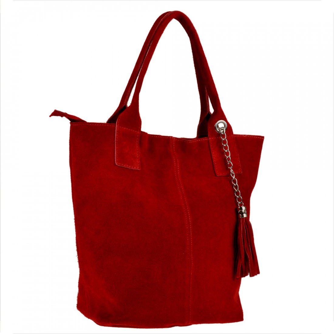 Torba worek zamszowa czerwona z podszewką na zamek