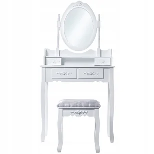 Toaletka Kosmetyczka Do Makijażu Z Lustrem Led Taboret Biała 75x147cm - Toaletki - miniaturka - grafika 1