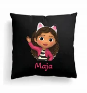 Poduszki dekoracyjne - Foto Poduszka Czarna Koci Domek Gabi + IMIĘ - miniaturka - grafika 1
